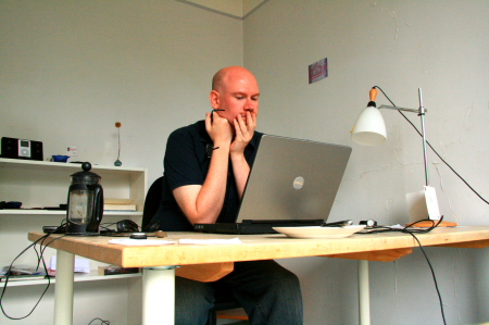 David writing Faction in Grez-sur-Loing, France on the Robert Louis Stevenson Fellowship, May 08