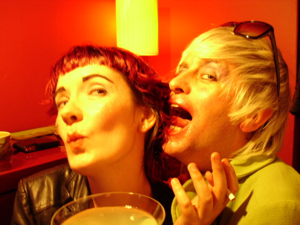 Leah and Eammon at the 'wig and too much make-up party' (played by Claire Yuille and Paul Thomas Hickey) 